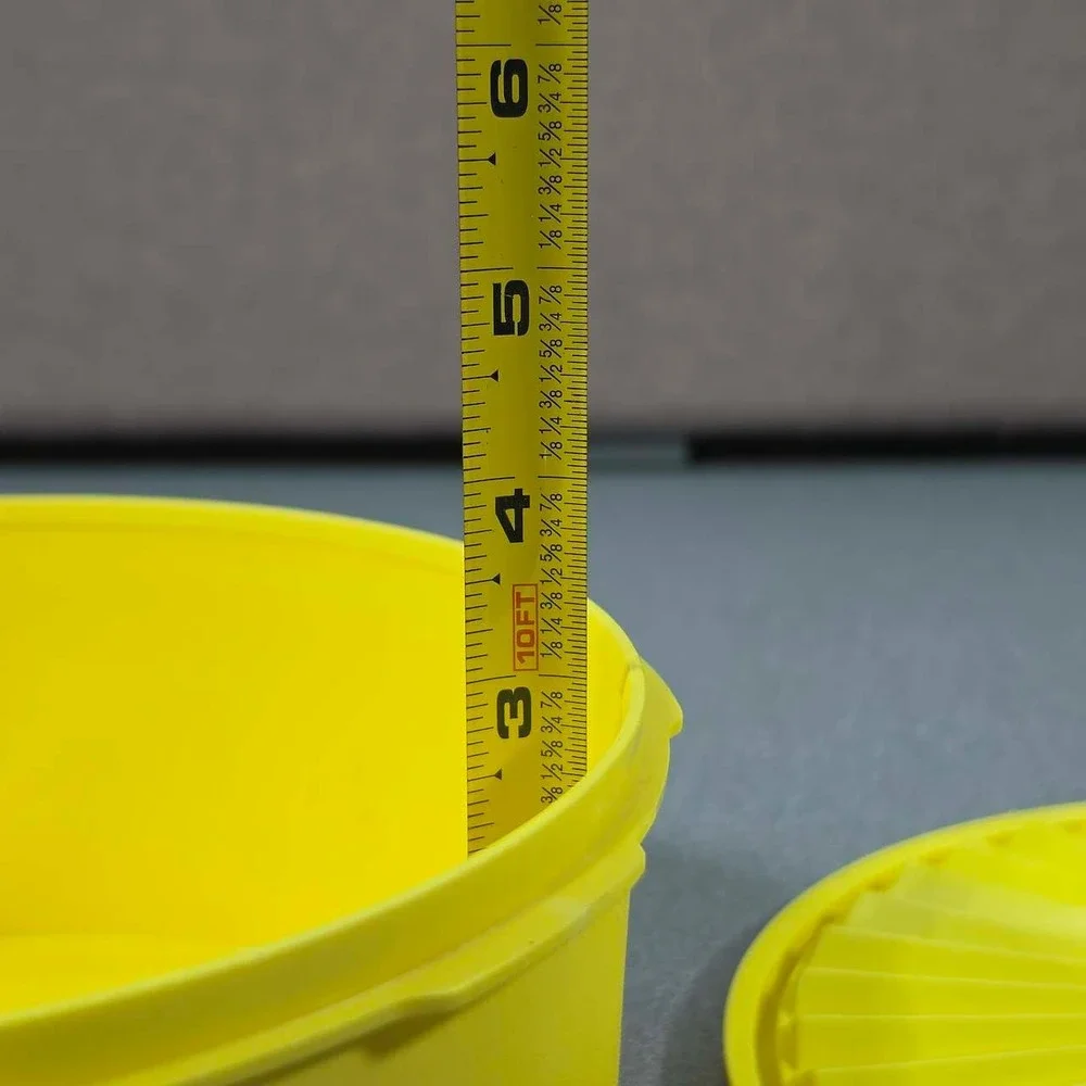 Tupperware Servalier Bowl Vintage Yellow Sunburst Lid Floral Graphic Excellent
